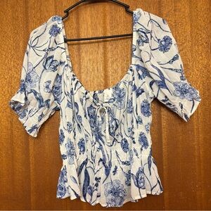 H&M Blue Floral Blouse / Size large NWOT